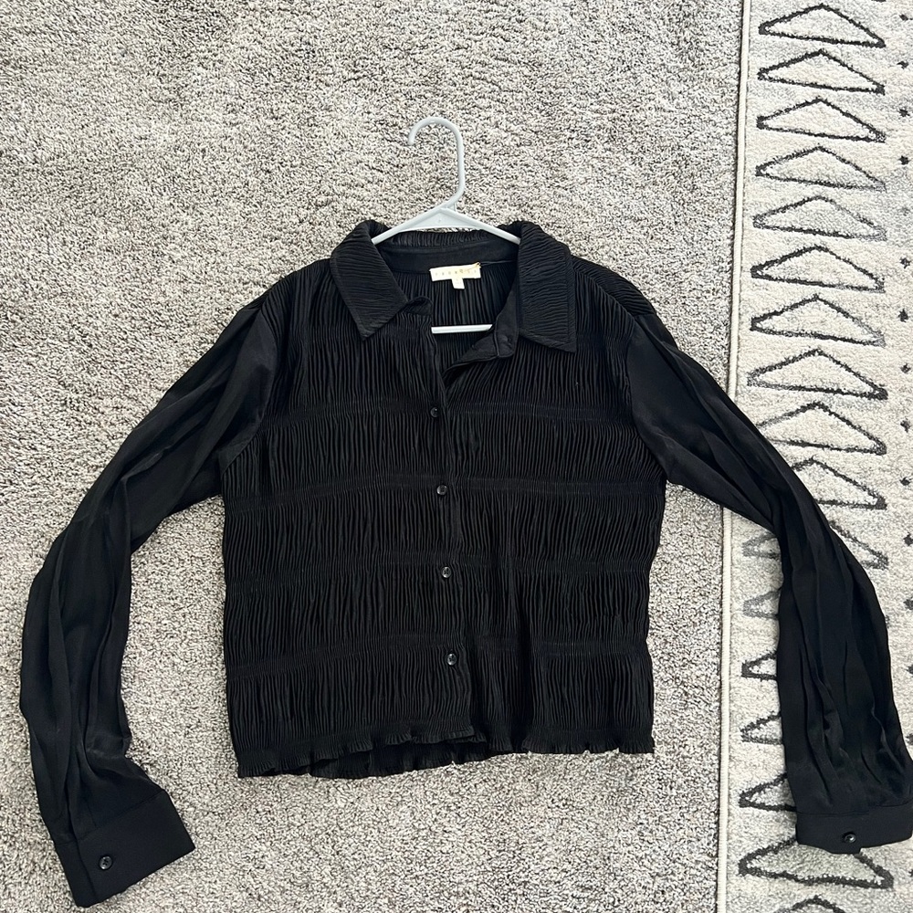 Black long sleeve smocked blouse